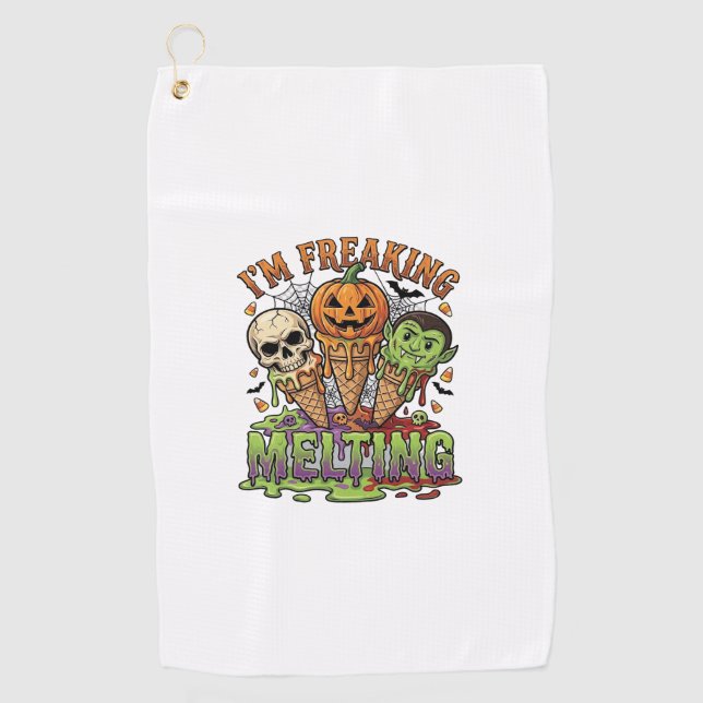 Serviette De Golf Crâne de pompe à glace d'Halloween qui fond complè (Devant)