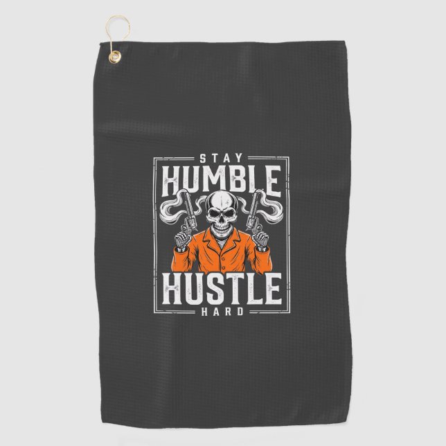 Serviette De Golf Crâne d'Halloween Reste Humble Travaille Dur (Devant)