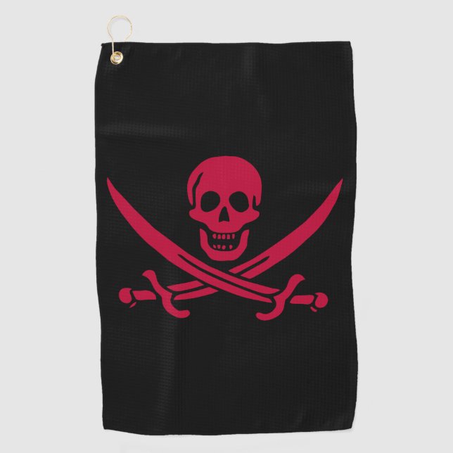 Serviette De Golf Crâne et épées de Crimson Drapeau pirate de Calico (Devant)