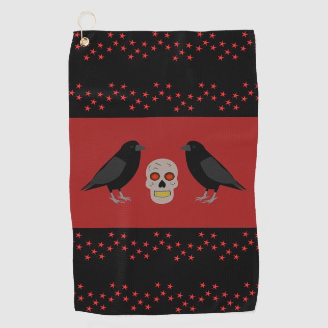 Serviette De Golf Crâne gothique et corbeaux gardiens Halloween (Devant)