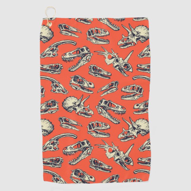 Serviette De Golf Crânes de dinosaures orange et marine (Devant)
