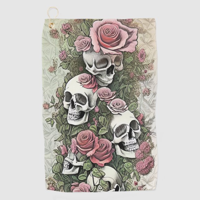 Serviette De Golf Crânes et Roses (Devant)