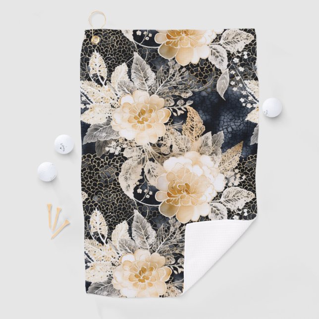 Serviette De Golf Crème noire sauvage Léopard Animal Floral (En situation)
