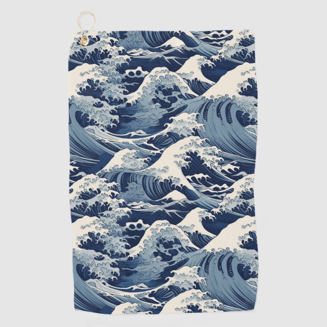 Serviette De Golf Crêtes éphémères : Les vagues d'Hokusai réimaginée (Devant)