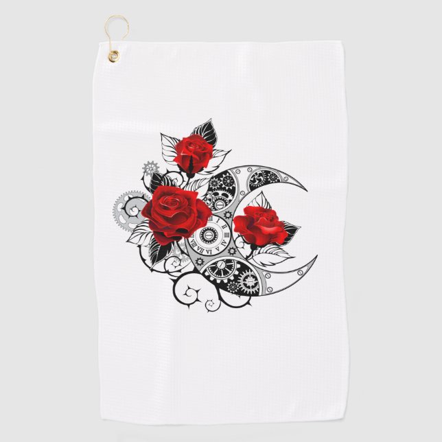 Serviette De Golf Croissant mécanique avec roses rouges (Devant)