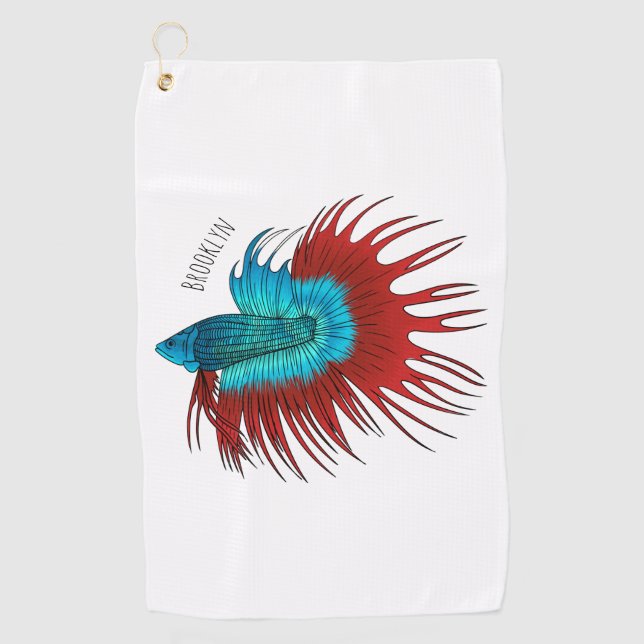 Serviette De Golf Crowntail betta fish dessin animé (Devant)