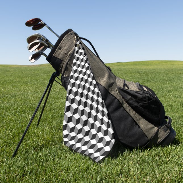 Serviette De Golf Cubes 3D Motif Rpt BWG géométrique (Vert)