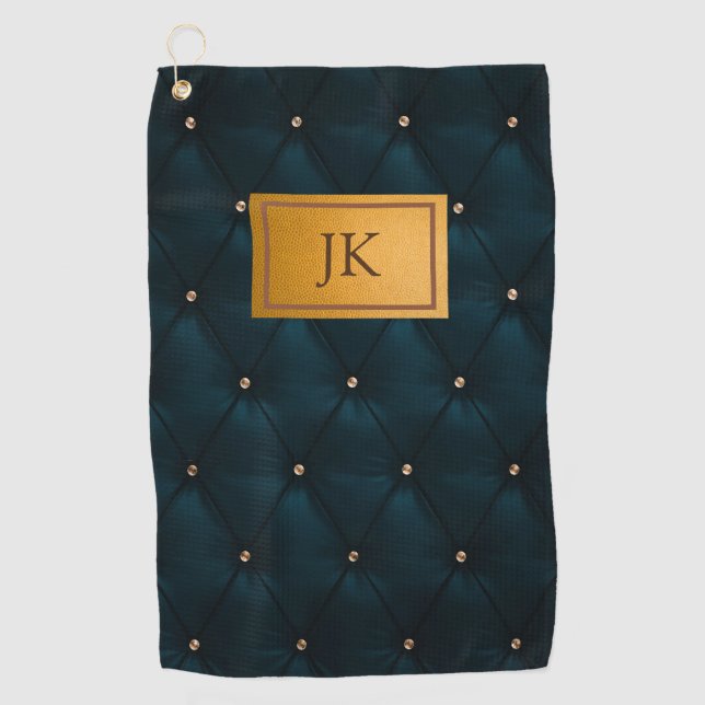 Serviette De Golf Cuir vert élégant, Diamants, Monogramme   (Devant)