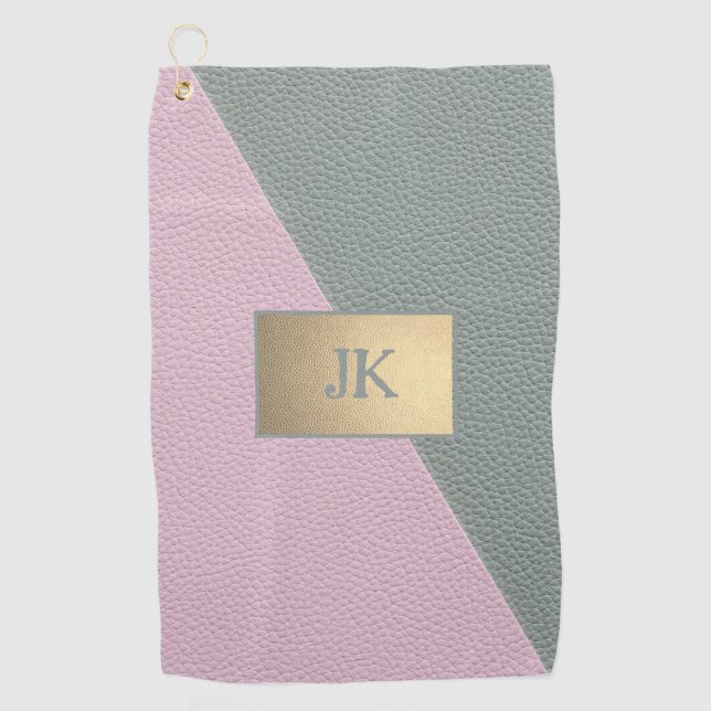 Serviette De Golf Cuir Vert Rose Élégant Monogramme   (Devant)