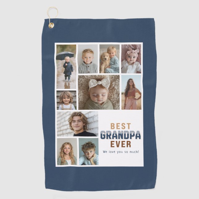 Serviette De Golf Custom 10 Photo Collage Best Grandpa Ever (Devant)