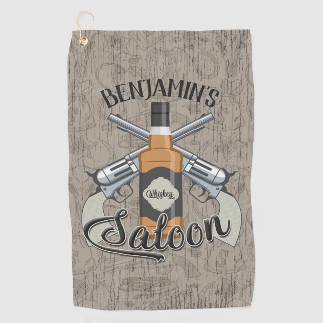 Serviette De Golf Custom Cowboy Revolver Gun Whiskey Saloon (Devant)