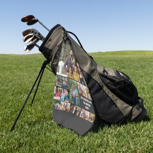 Serviette De Golf Custom Modern Family 14 Photo Collage Modèle (Vert)