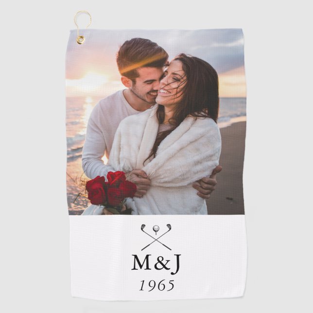 Serviette De Golf Custom Monogram Photo Wedding Anniversary Date (Devant)