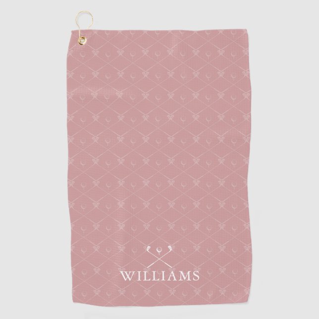 Serviette De Golf Custom Name Golf Clubs Pattern Dusty Rose Pink (Devant)