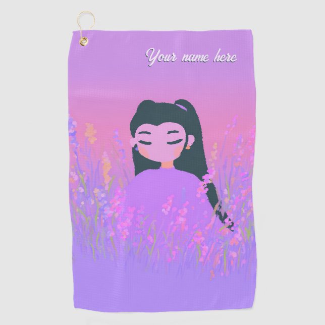 Serviette De Golf Customizable Name Golf Girl Lavender Daydream (Devant)