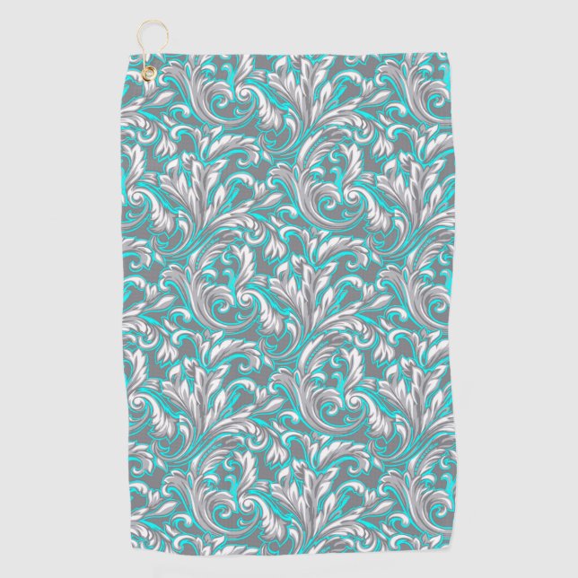 Serviette De Golf Cute aqua gris transparent motif floral (Devant)
