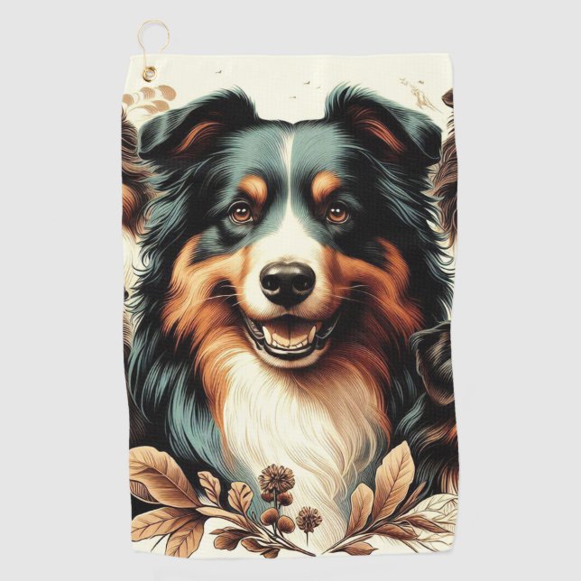 Serviette De Golf Cute Australian Shepherd Peinture (Devant)