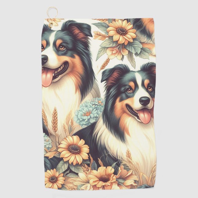 Serviette De Golf Cute Australian Shepherd peinture Vintage (Devant)