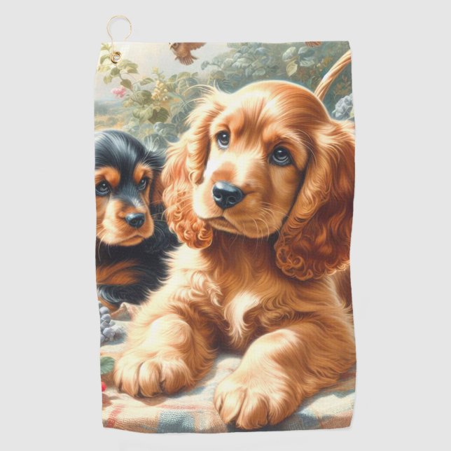 Serviette De Golf Cute Cocker Peinture Espagnole (Devant)