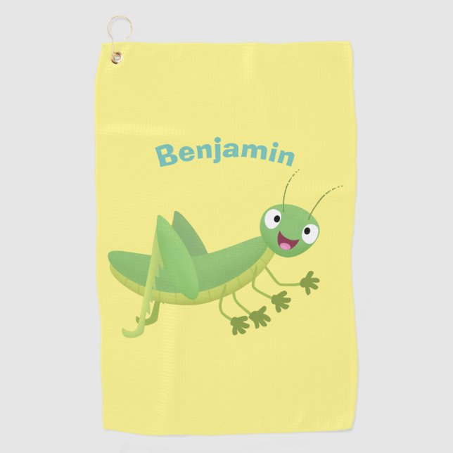 Serviette De Golf Cute green happy grasshopper cartoon (Devant)