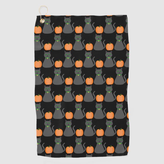 Serviette De Golf Cute Halloween Chat et Citrouille Motif (Devant)