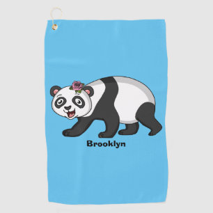 Serviette De Golf Cute happy panda bear with flower cartoon