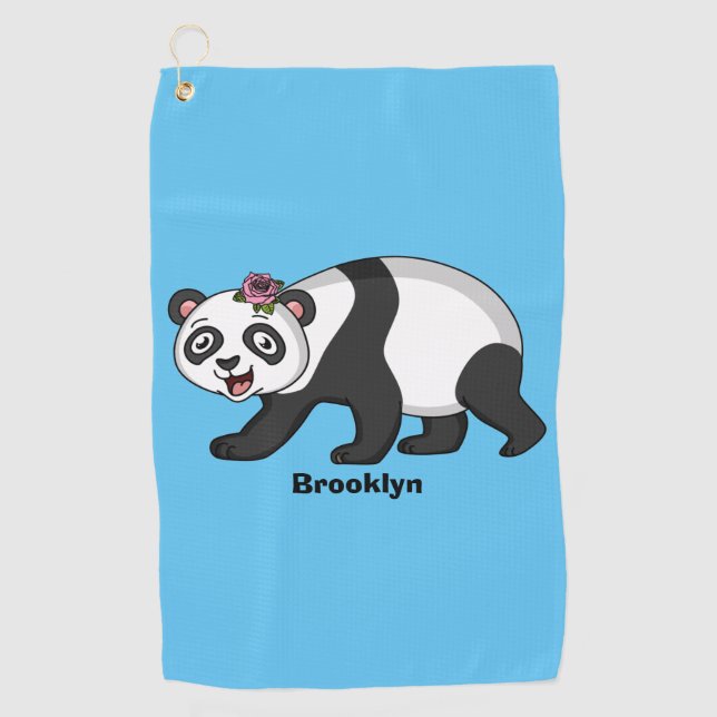 Serviette De Golf Cute happy panda bear with flower cartoon (Devant)