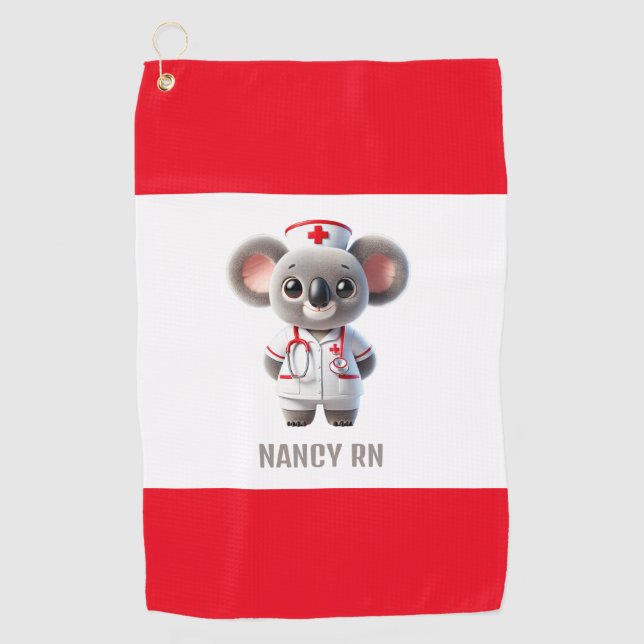 Serviette De Golf Cute Koala infirmière de l'ours avec stéthoscope r (Devant)