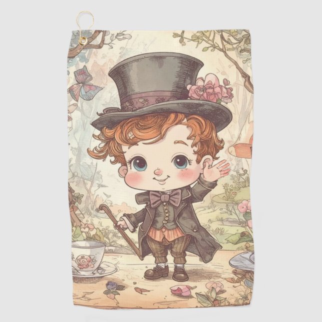 Serviette De Golf Cute Mad Hatter Whimsical Wonderland Woodland Art (Devant)