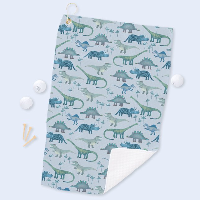 Serviette De Golf Cute Motif de dinosaure bleu préhistorique (Dinosaur pattern fun golf towel)