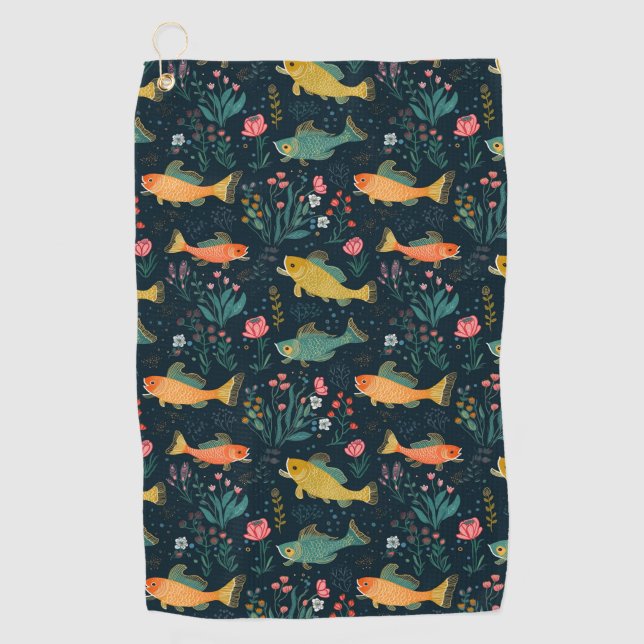 Serviette De Golf Cute poisson d'or sous-marin Koi Motif Plante aqua (Devant)