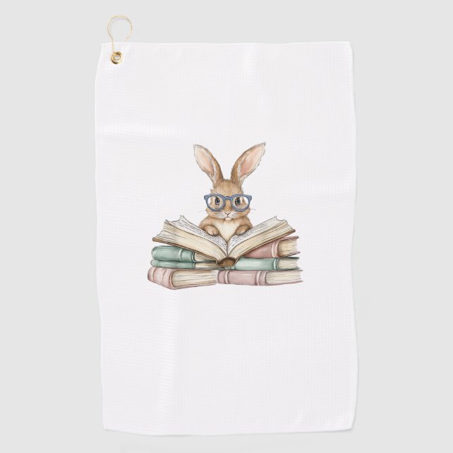 Serviette De Golf Cute Reading Bunny Glasses Books Bookworm Reader T (Devant)