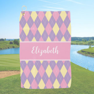 Serviette De Golf Cute rose violet preppy Jacquard nom personnalisé