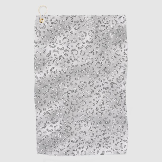 Serviette De Golf Cute Silver Cheetah Leopard Motif d'impression (Devant)