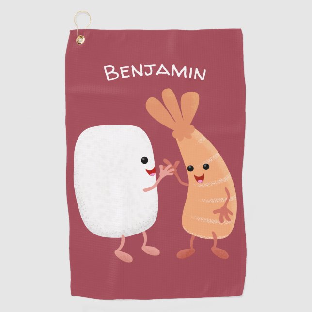 Serviette De Golf Cute sushi riz crevettes amis dessin animé (Devant)