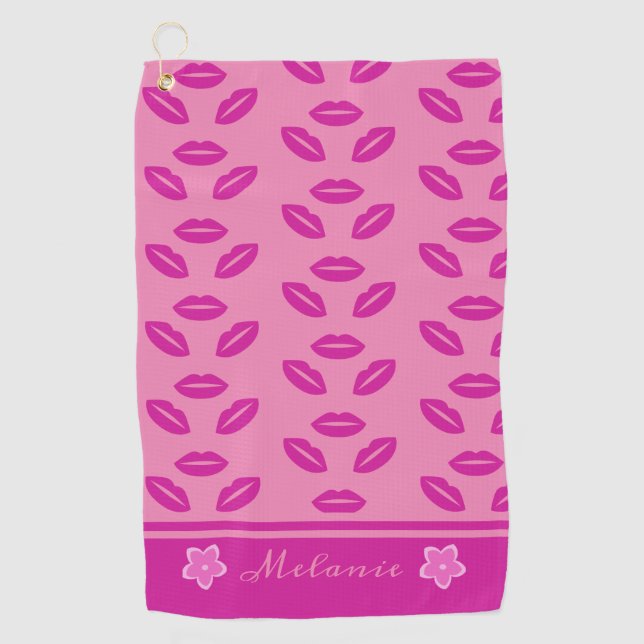 Serviette De Golf Cute tendance Fille Rose lèvres Motif Personnalisé (Devant)
