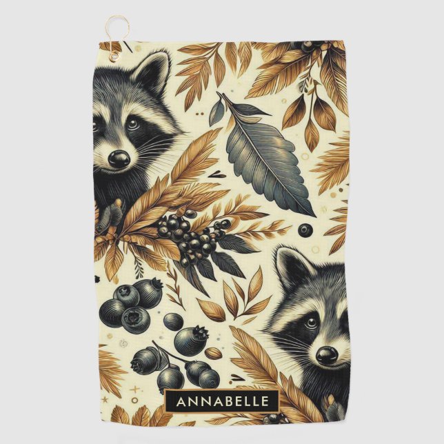 Serviette De Golf Cute Vintage Racoon Motif (Devant)