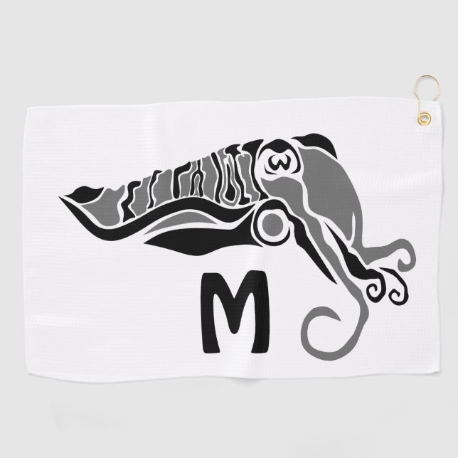 Serviette De Golf Cuttlefish primitif dans un style stylo foncé (Horizontal)