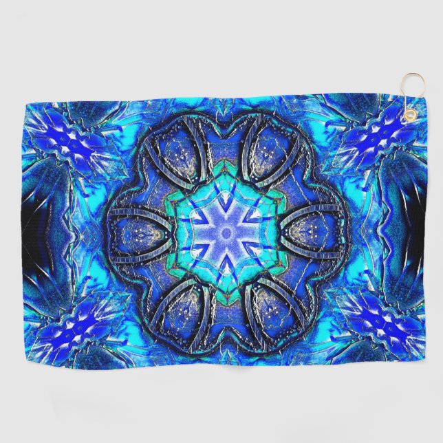 Serviette De Golf Cyan et kaléidoscope très bleu de la peinture ciré (Horizontal)