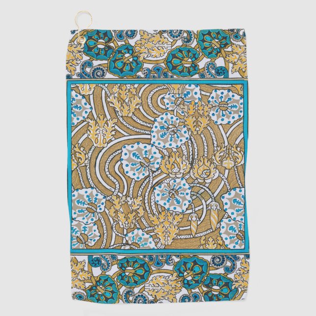 Serviette De Golf cyclamen bleu art nouveau fleur botanique (Devant)