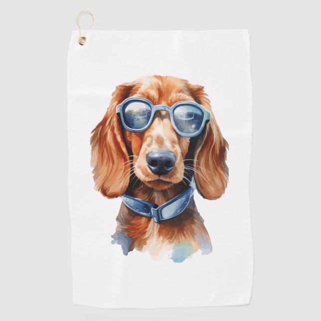 Serviette De Golf Dachshund avec lunettes de soleil (Devant)