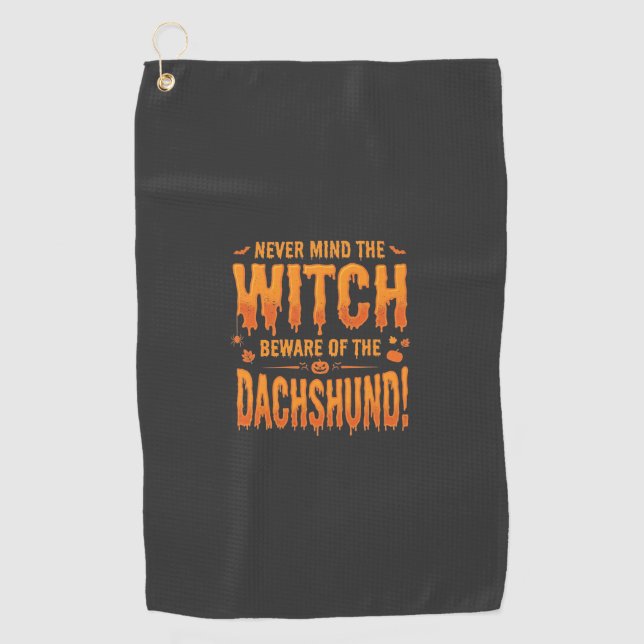 Serviette De Golf Dachshund Halloween Sorcière Avertissement Typogra (Devant)