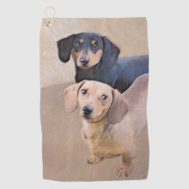 Serviette De Golf Dachshund (Smooth) Peinture - Art Chien original (Devant)