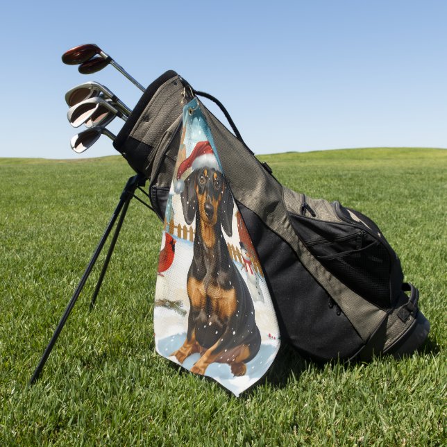 Serviette De Golf Dachshund Winter Wonderland Christmas Joy (Vert)