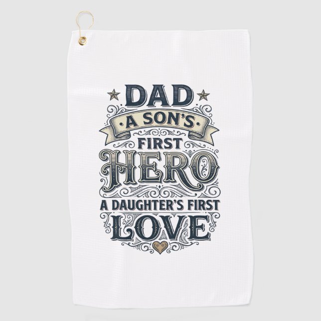 Serviette De Golf Dad Son Hero Daughter Love Vintage Typography Shir (Devant)