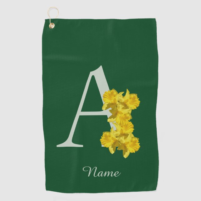 Serviette De Golf Daffodique Monogramme Initial A Votre Nom (Devant)