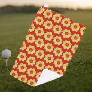 Serviette De Golf Dahlia jaune motif floral sur rouge