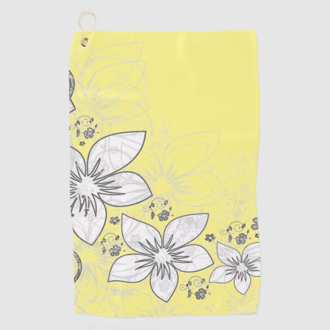 Serviette De Golf Dainty Flore défiler sur Jaune (Devant)