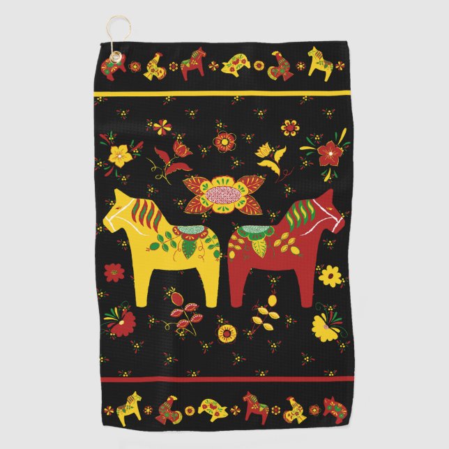 Serviette De Golf Dala folklorique suédoise Cheval l Rouge et Jaune (Devant)