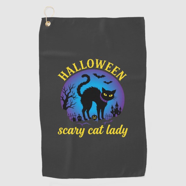 Serviette De Golf Dame de chat effrayante Halloween Chat noir (Devant)